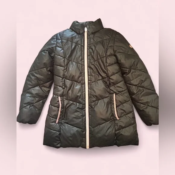 Michael Kors Youth Black Quilted Puffer Coat Size 10–12 Blush Lining - Picture 1 of 5